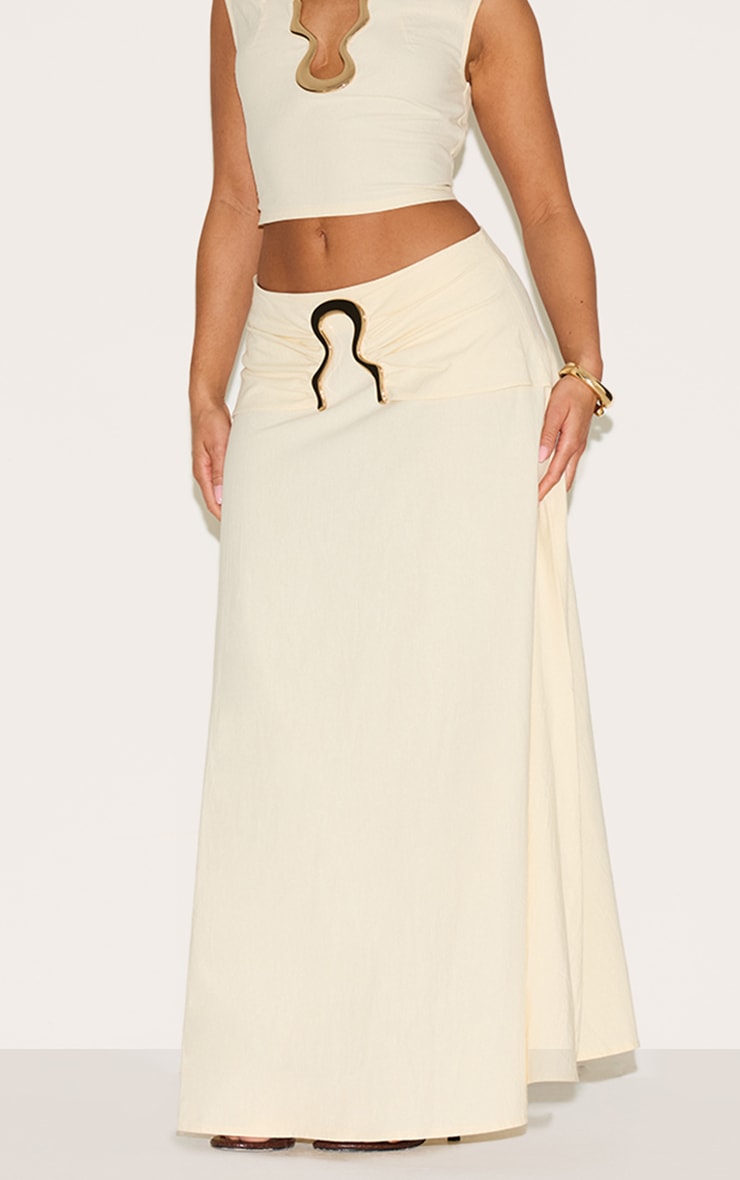 Shape Cream Linen Look Fold Gold Wave Trim Maxi Skirt image 2