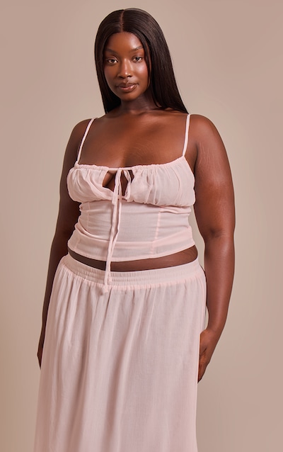 Plus Pink Chiffon Ruched Bust Top