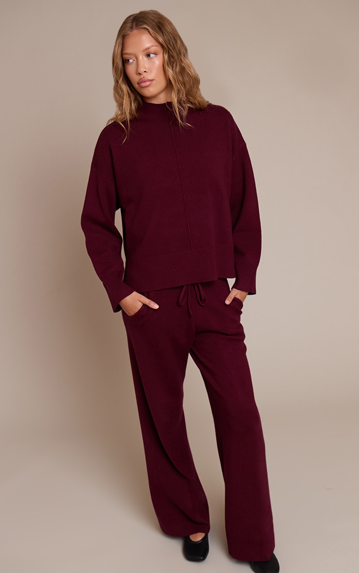 Burgundy Seam Detail Oversized Knitted Jumper image 3