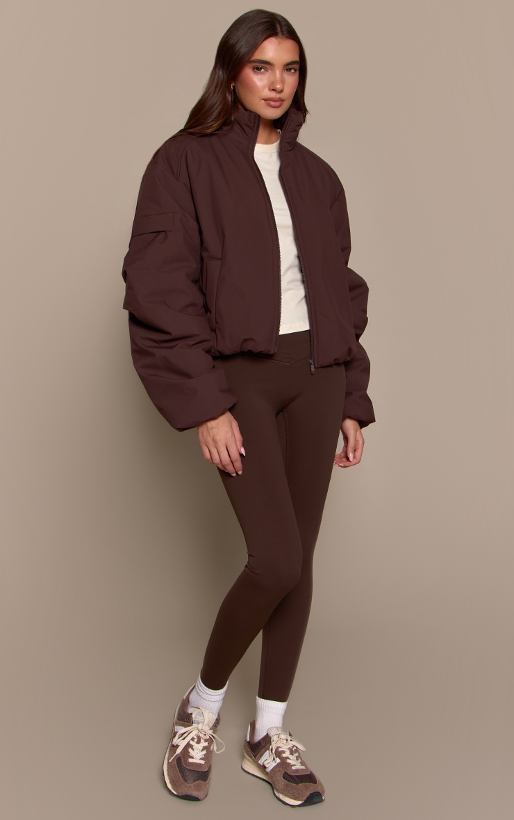 Chocolate Funnel Neck Cocoon Sleeve Zip Through Jacket image 3