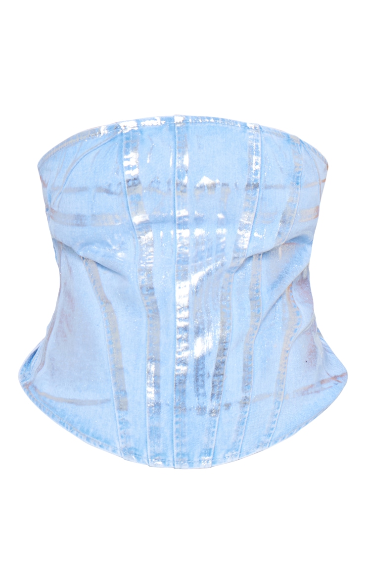 Plus Silver Washed Foil Denim Corset