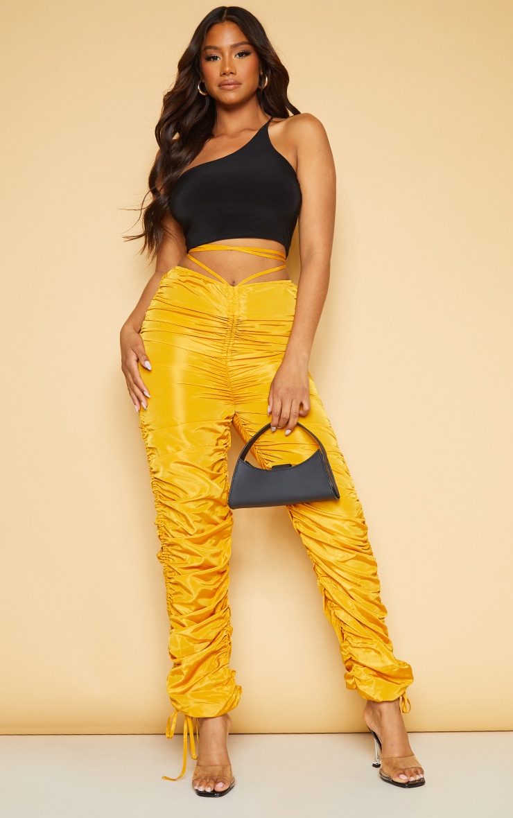 Pale Orange Ruched Leg Dip Waist Trousers PrettyLittleThing IL