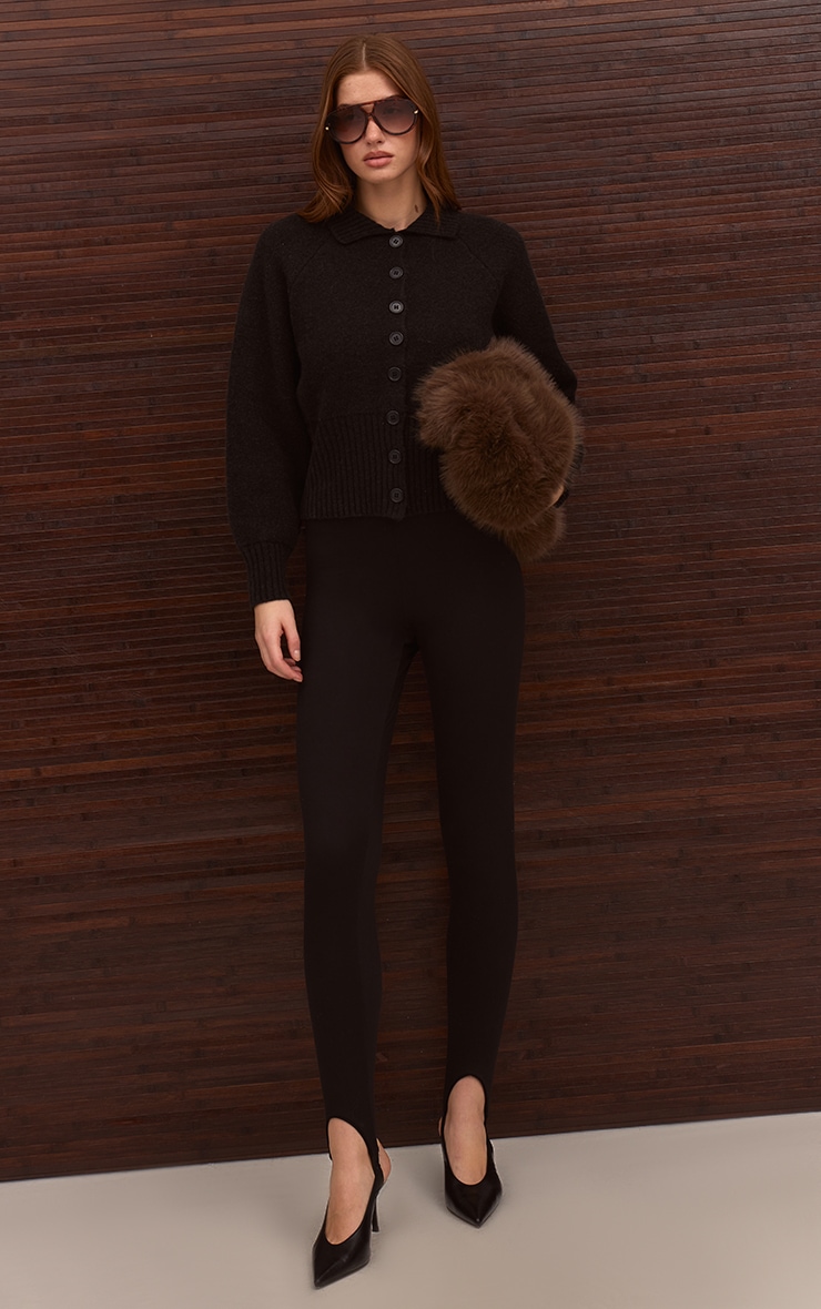 Black Collared Waist Detail Knitted Cardigan