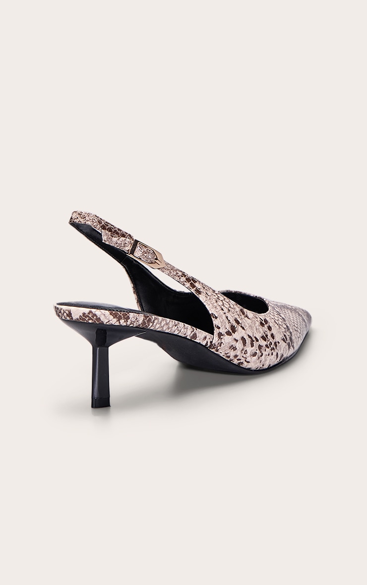 Escarpins non colorés effet serpent coupés en V à petit talon et bride derrière image 4