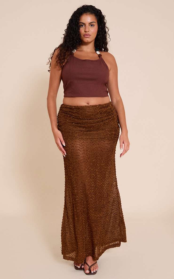 Plus Chocolate Lightweight Woven Trim Detail Halterneck Top image 3