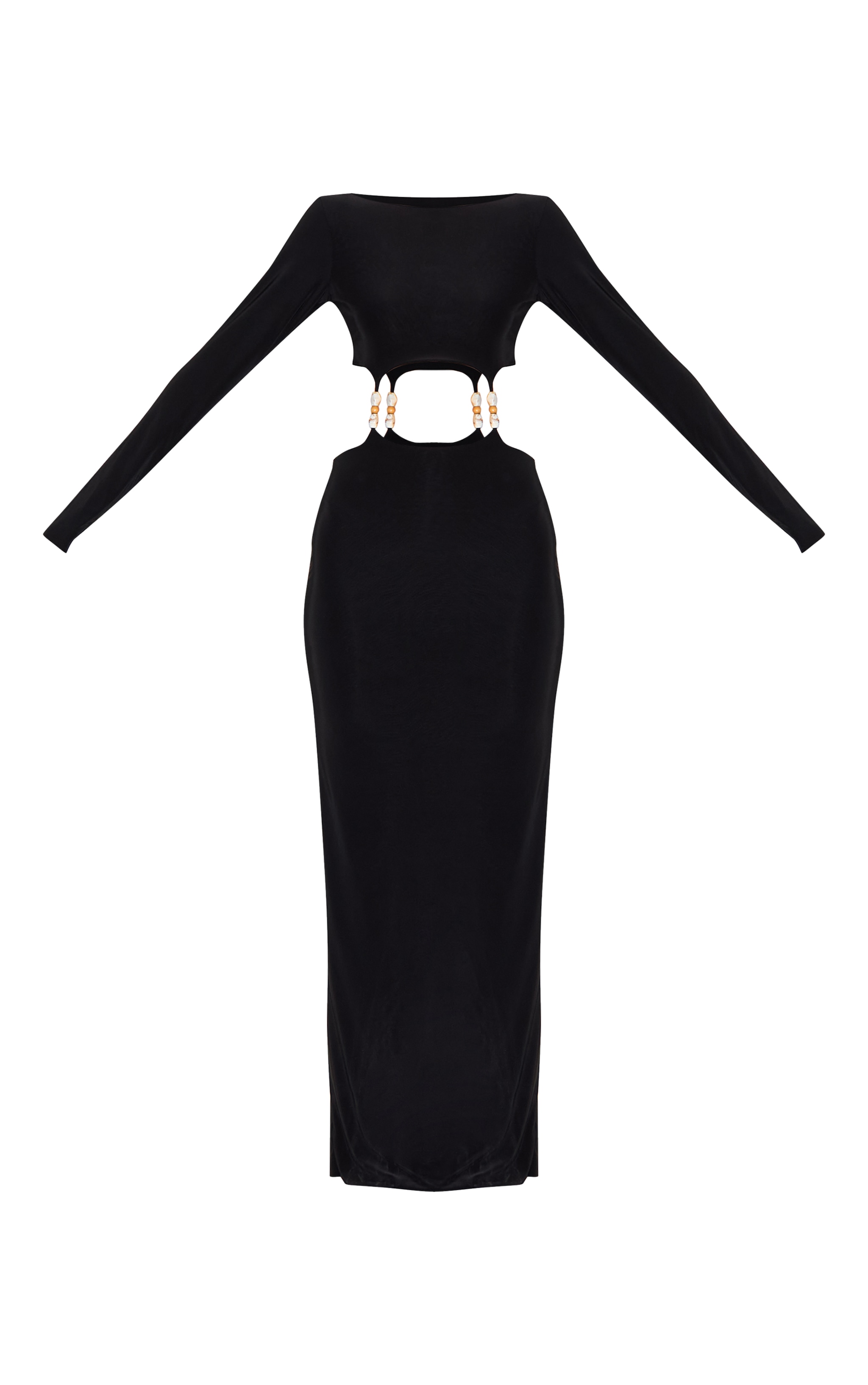 Black Double Slinky Trim Detail Cut Out Maxi Dress image 5