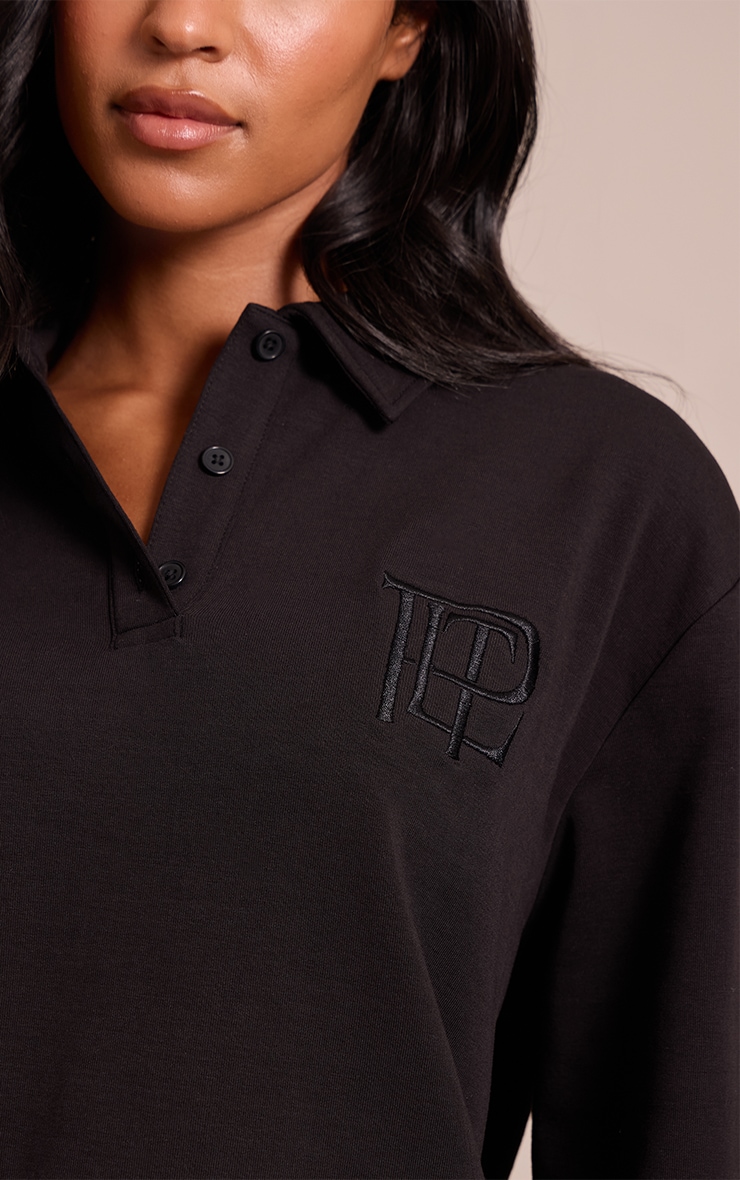 Tall Black Embroidered Interlock Button Polo Sweatshirt image 4