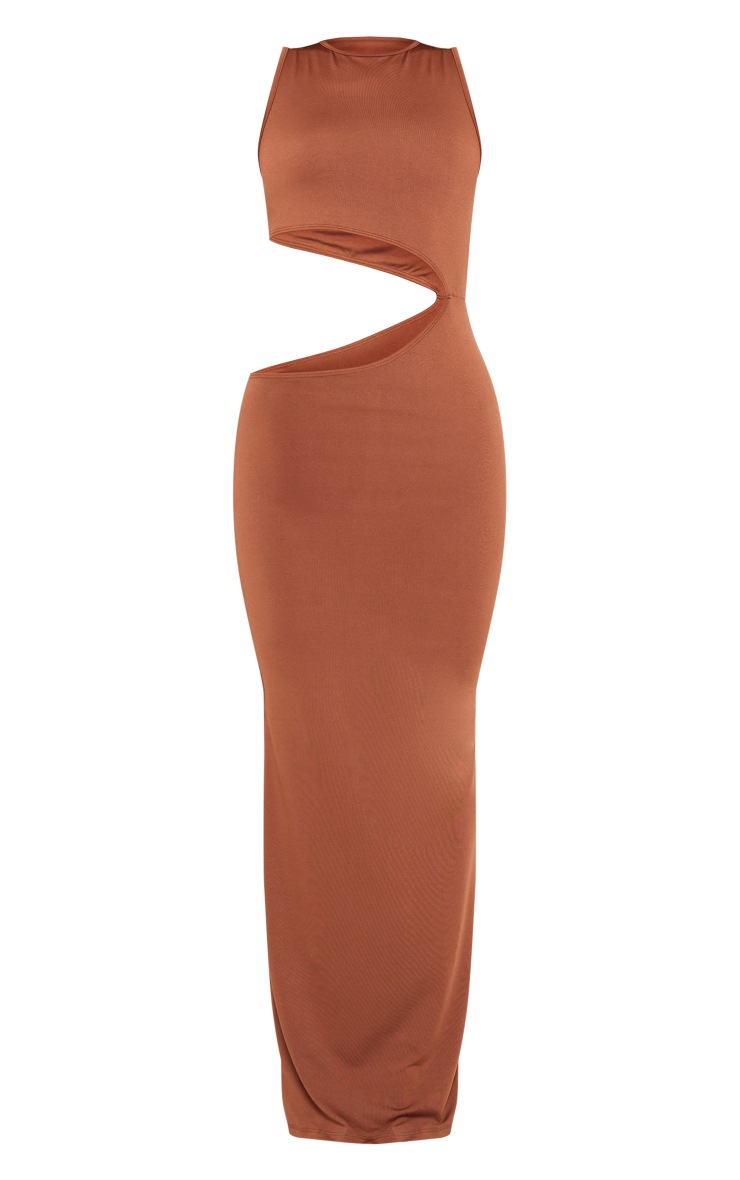 Mocha High Neck Racer Cut Out Bodycon Maxi Dress image 5