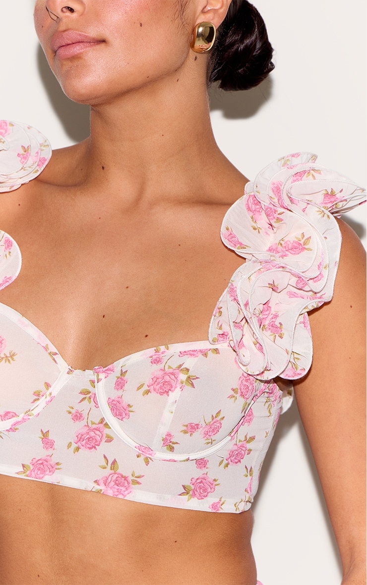 Petite Multi Floral Ruffle Crop Top image 4