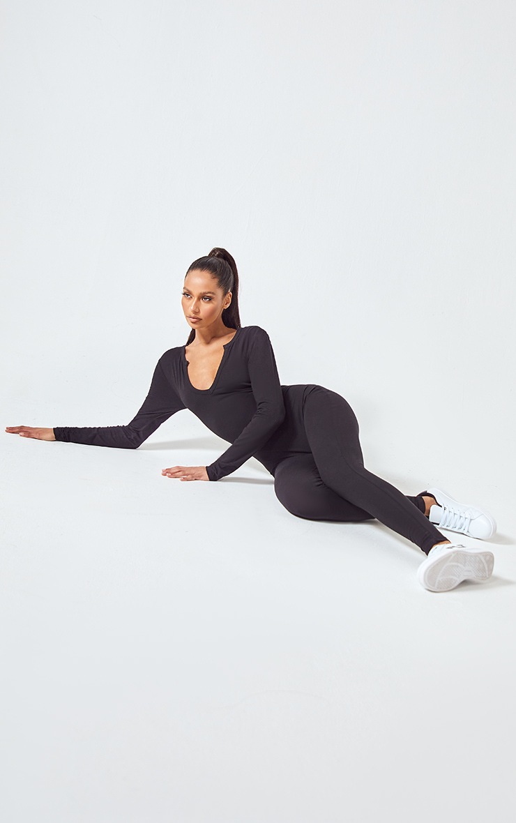 PLT Essentiel - Combinaison en coton élastique noir sans coutures à col en V