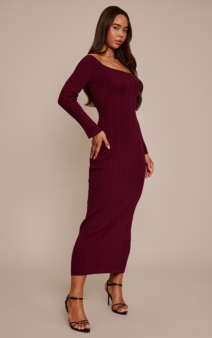 Burgundy Fine Knit Off the Shoulder Maxi Dress image 3