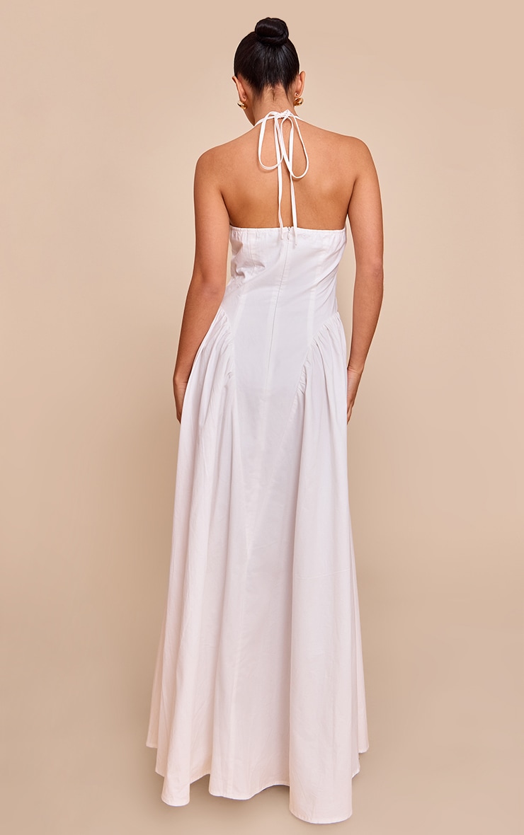 White Woven Halterneck Plunge Midaxi Dress image 2