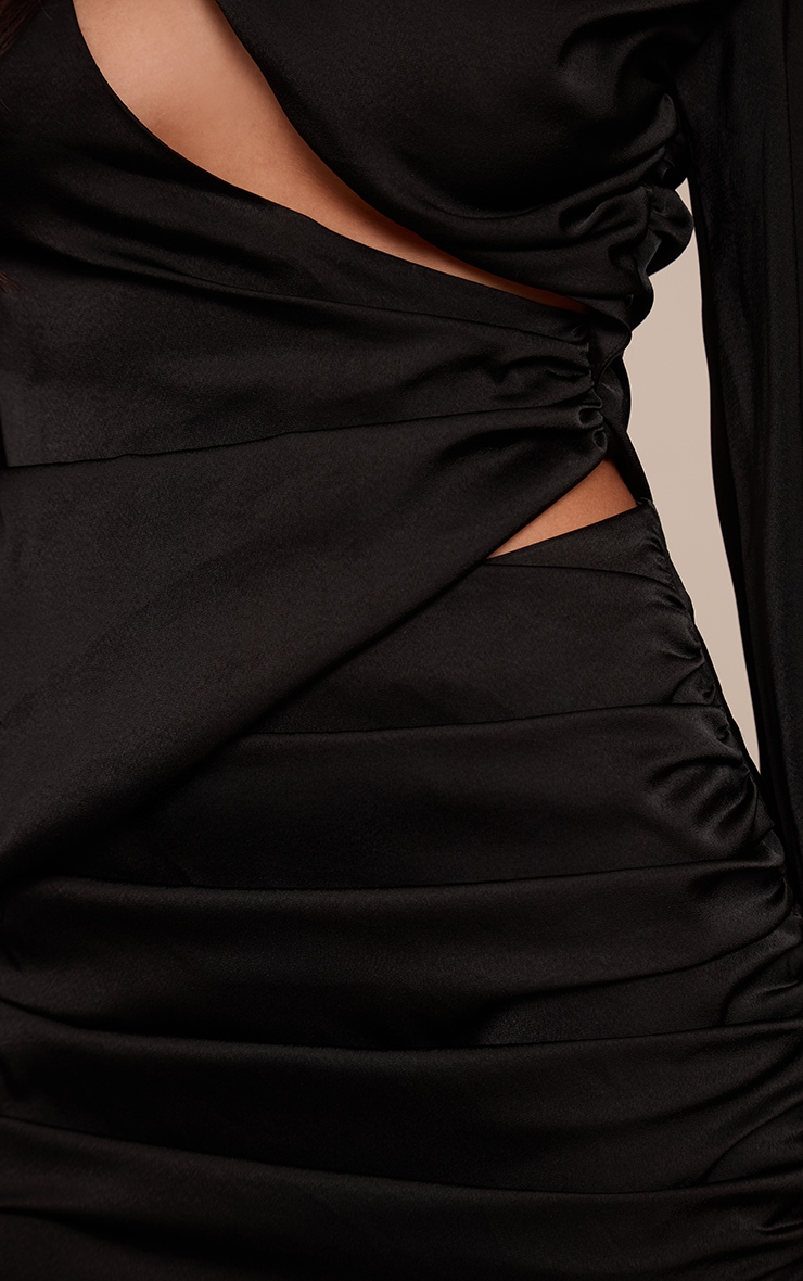 Black Satin Cut Out Long Sleeve Mini Shift Dress image 4