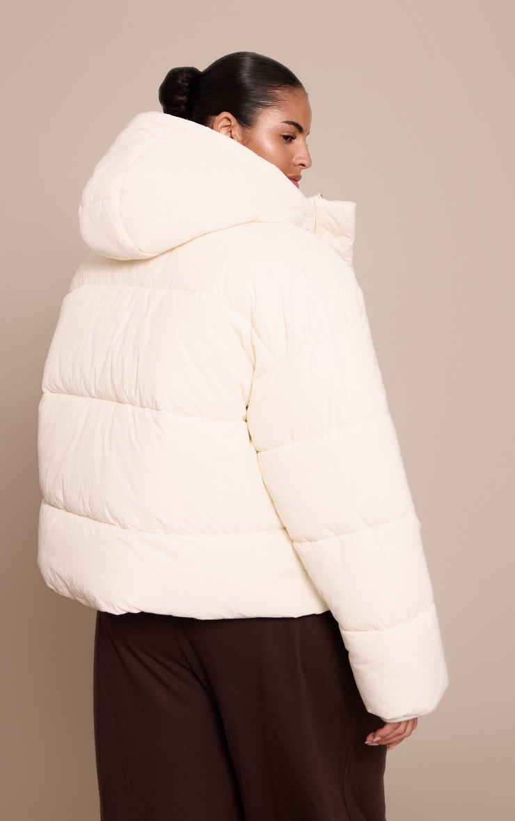 Plus Cream Cropped Drawstring Puffer Jacket image 2