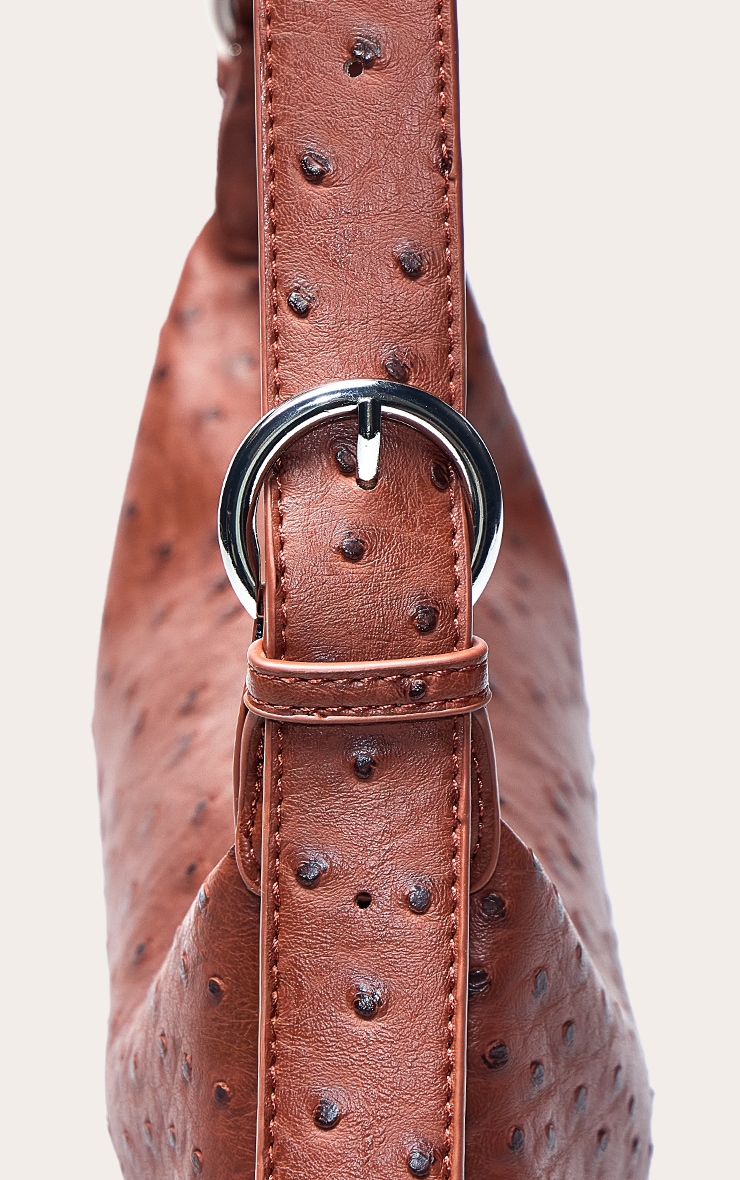 Tan Ostrich PU Shoulder Bag image 5