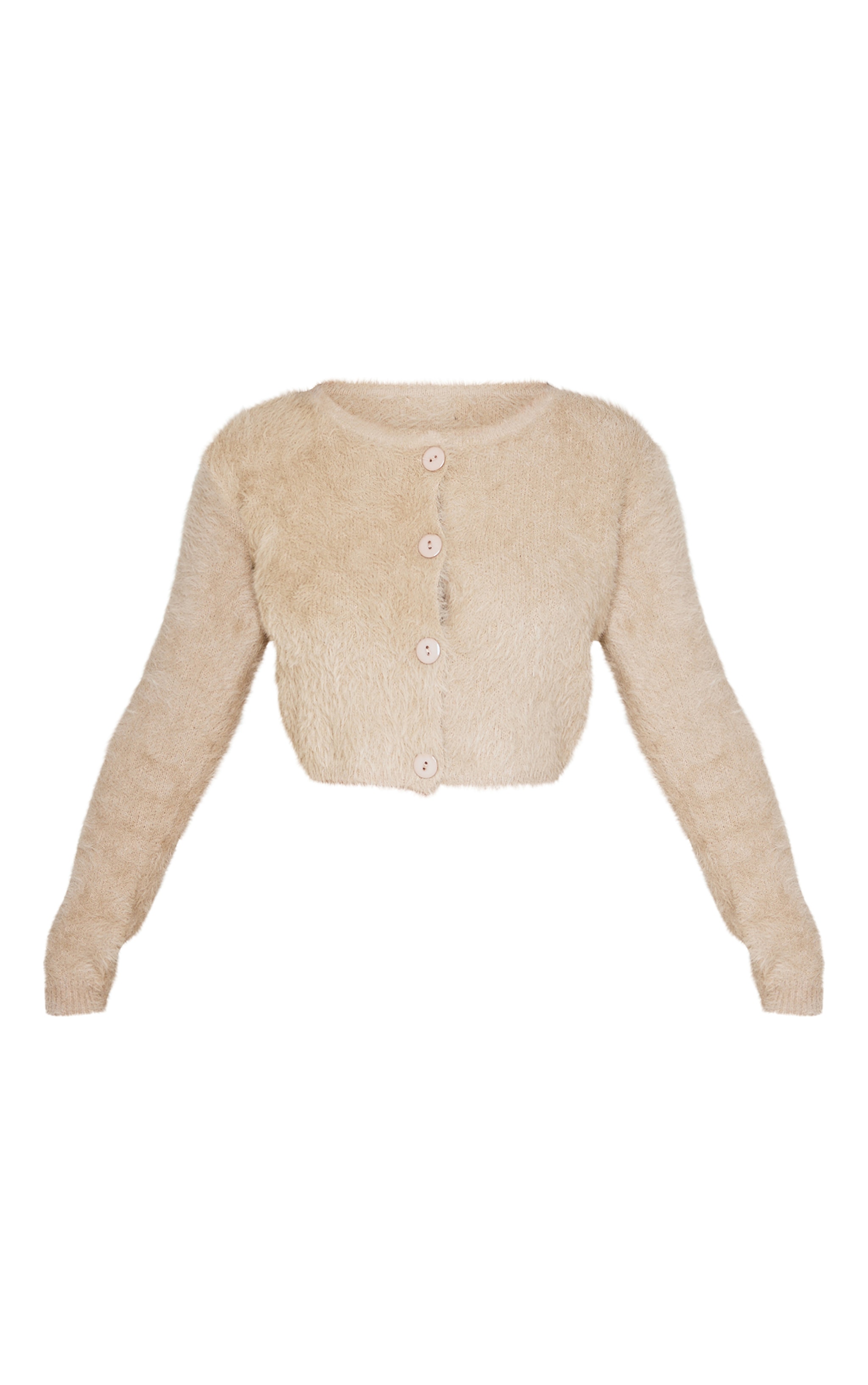  Petite Taupe Fluffy Knit Cropped Cardigan image 5