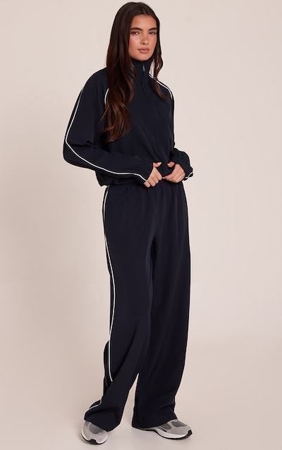 Navy Contrast Piping Detail Straight Leg Track Pants