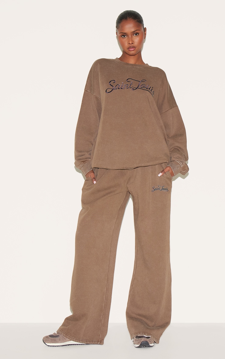 Taupe Saint Louis Embroidered Wide Leg Sweatpants image 1