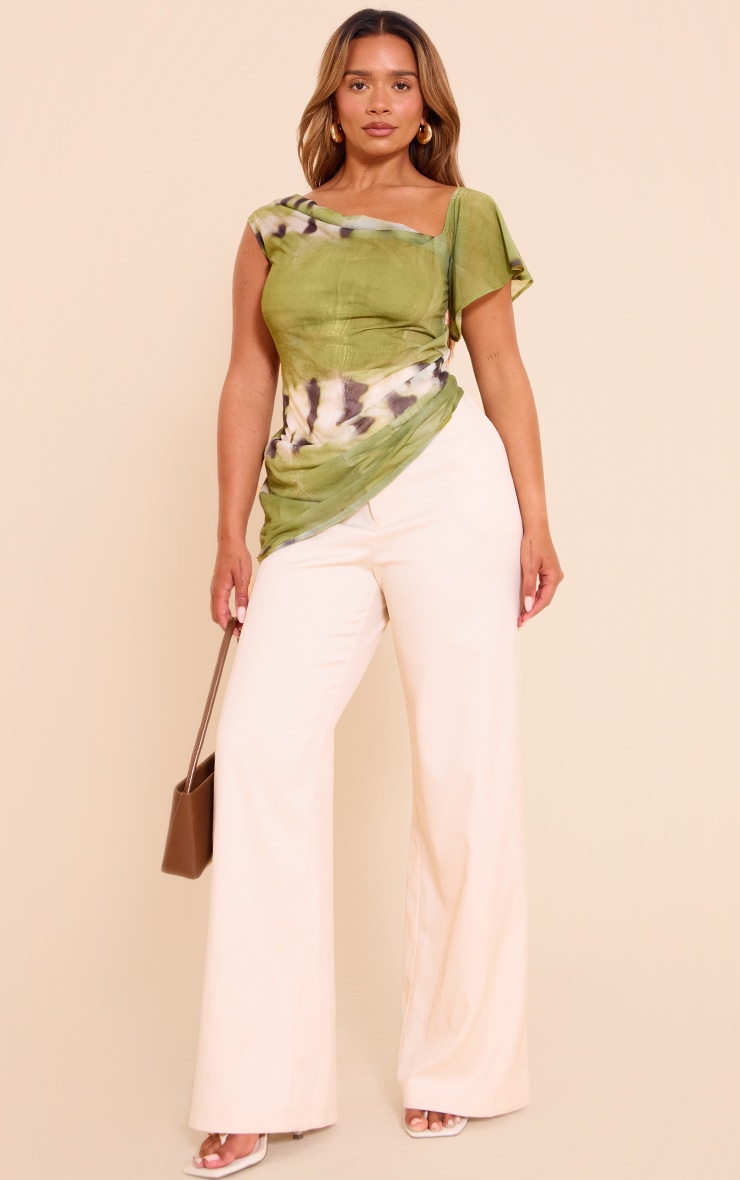 Shape Green Abstract Printed Mesh Asymetrical Top image 3