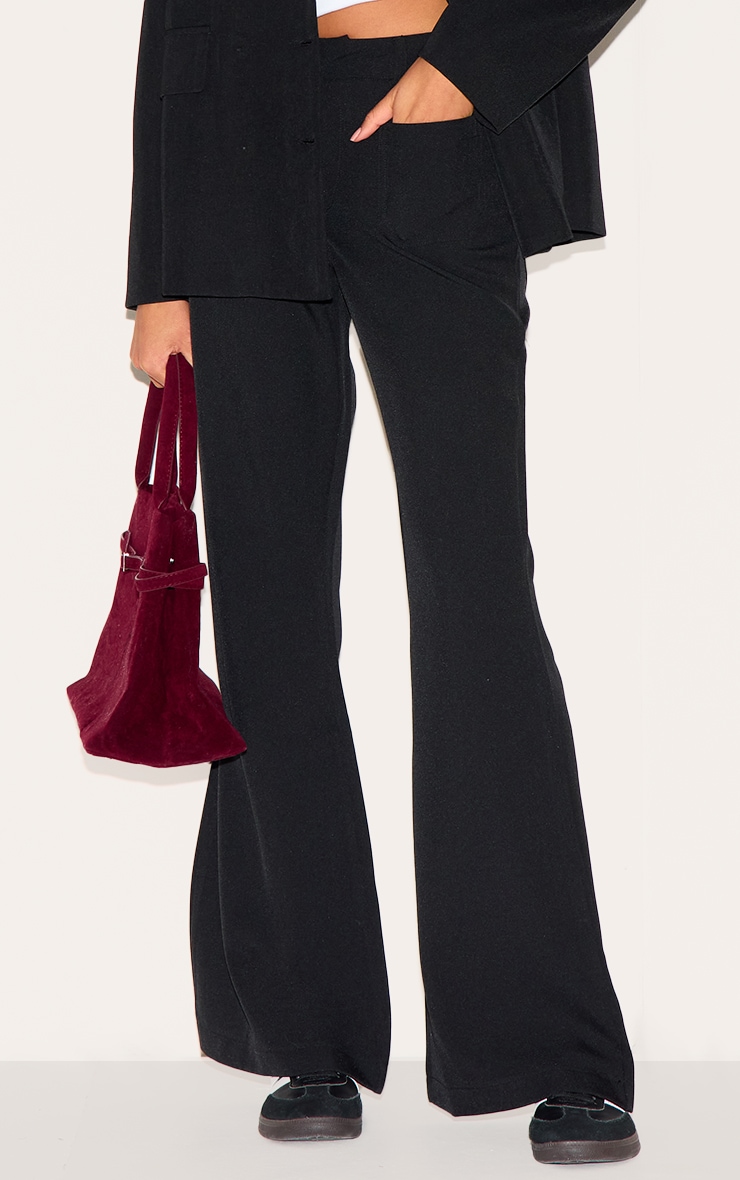 Black Low Rise Pocket Detail Tailored Woven Flared Pants image 1