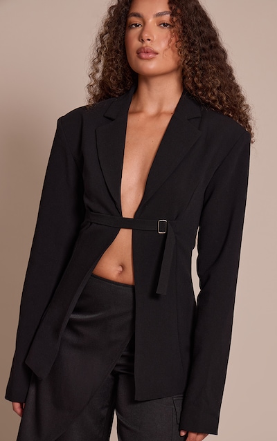 Tall Black Strap Detail Fitted Blazer