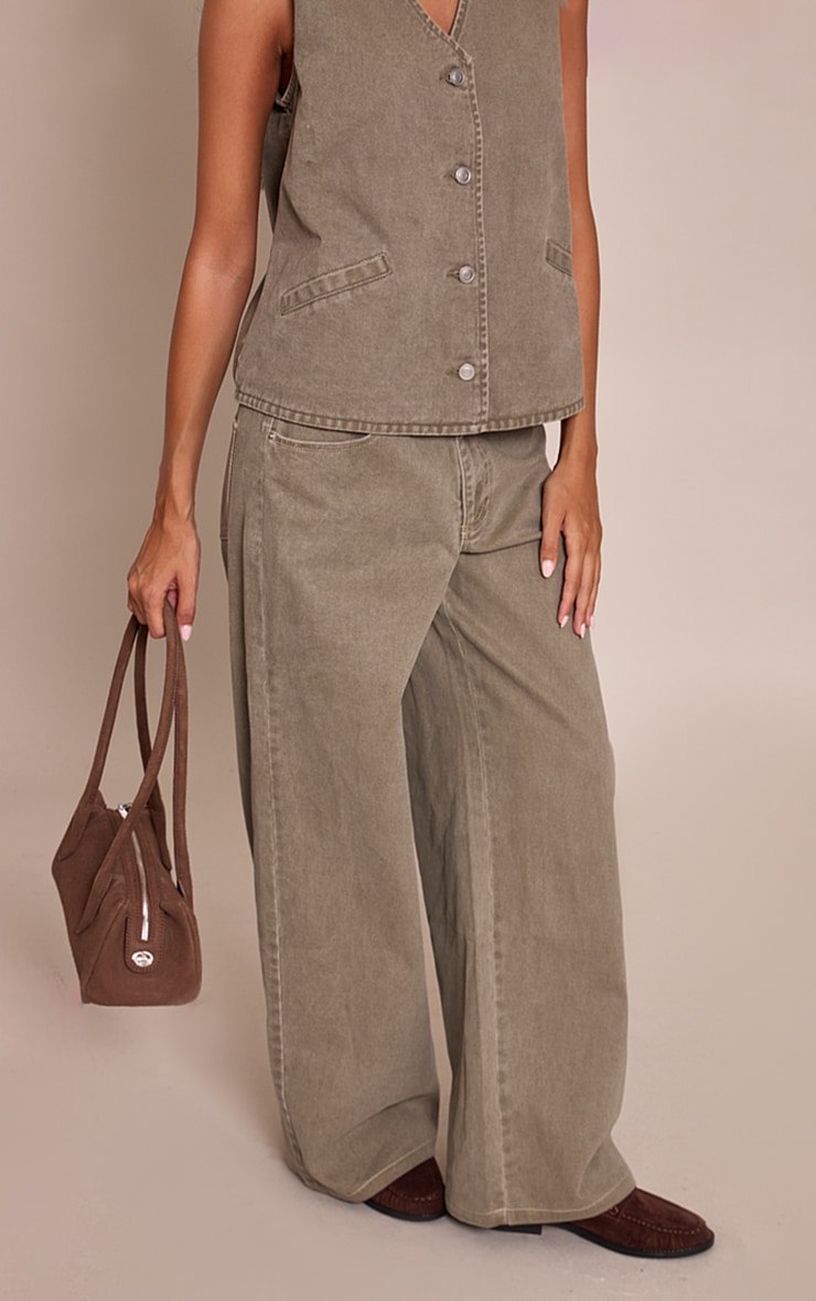 Dark Khaki Mid Waist Straight Leg Jeans image 2