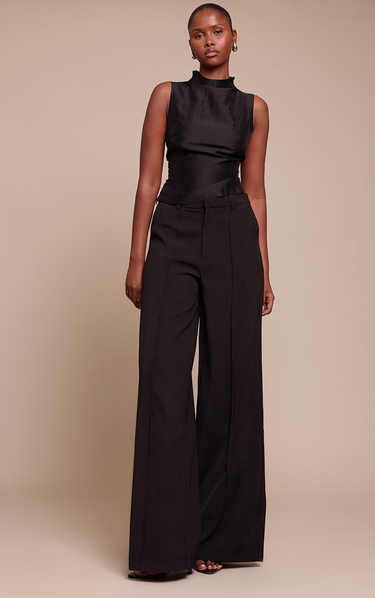 Black Organza Ruched Longline Top image 3