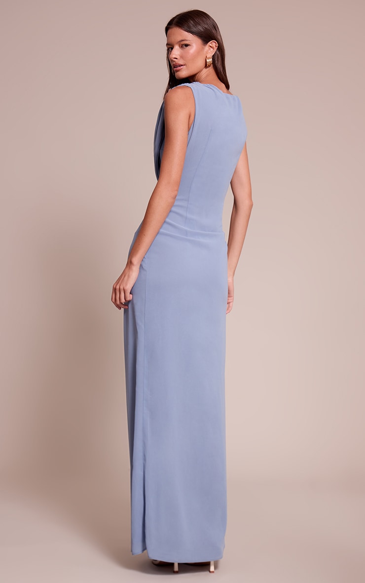 Dusty Blue Chiffon Wrap Detail Maxi Dress image 2