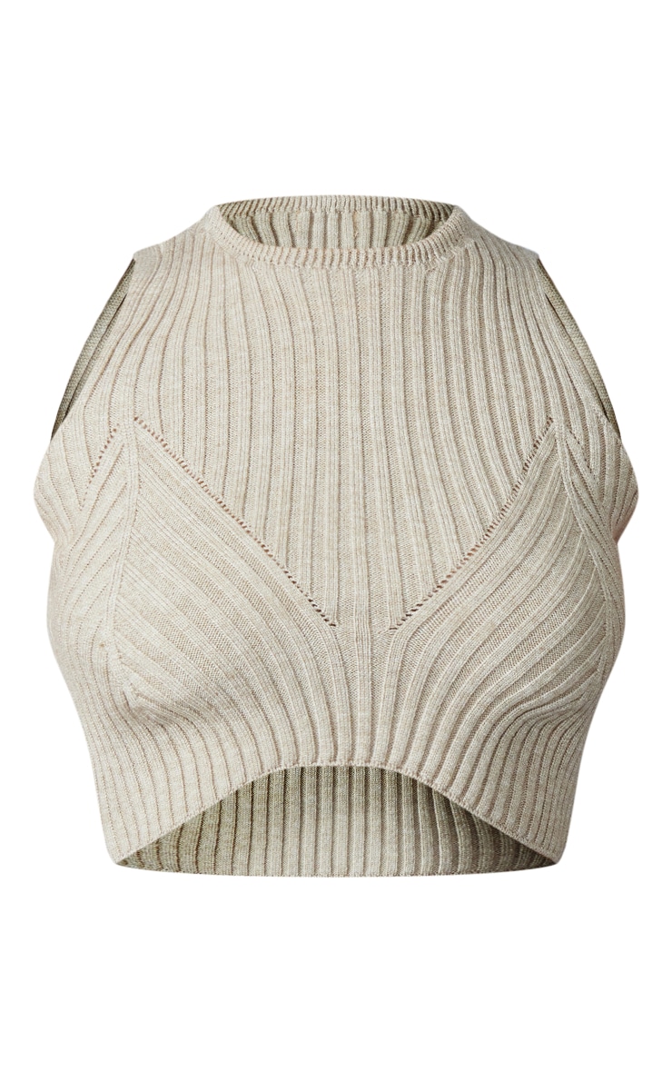 Petite Oatmeal Knitted Crop Top image 5