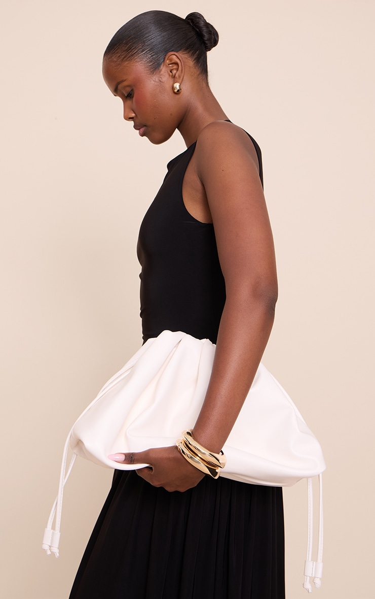 Cream Pu Oversize Drawstring Clutch Bag image 1