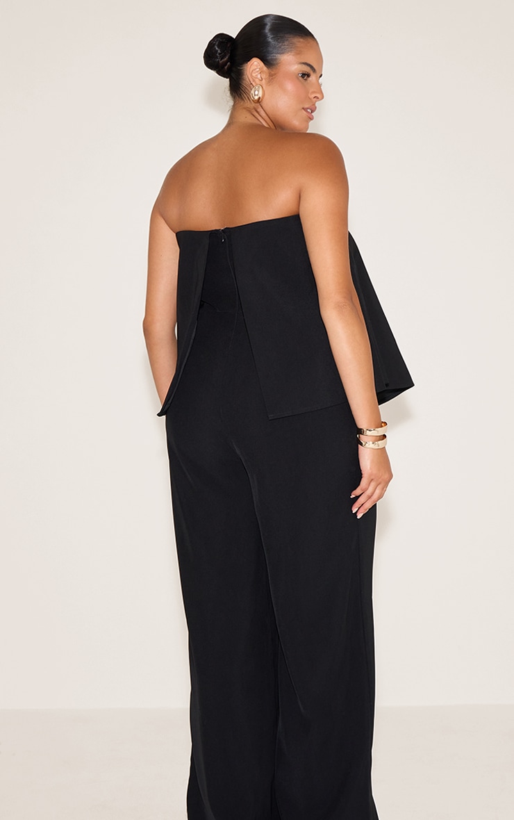 Plus Black Structured Woven Peplum Straight Leg Jumpsuit image 2