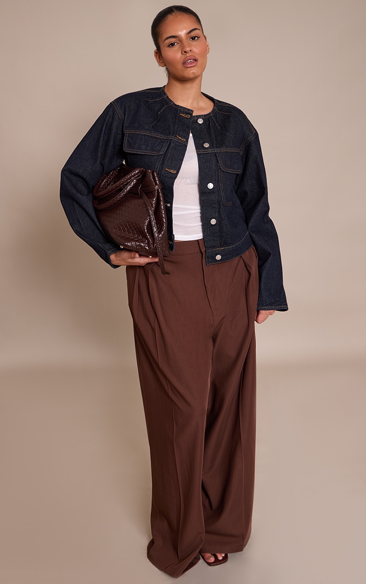 Plus Raw Indigo Wash Collarless Detail Denim Jacket image 3