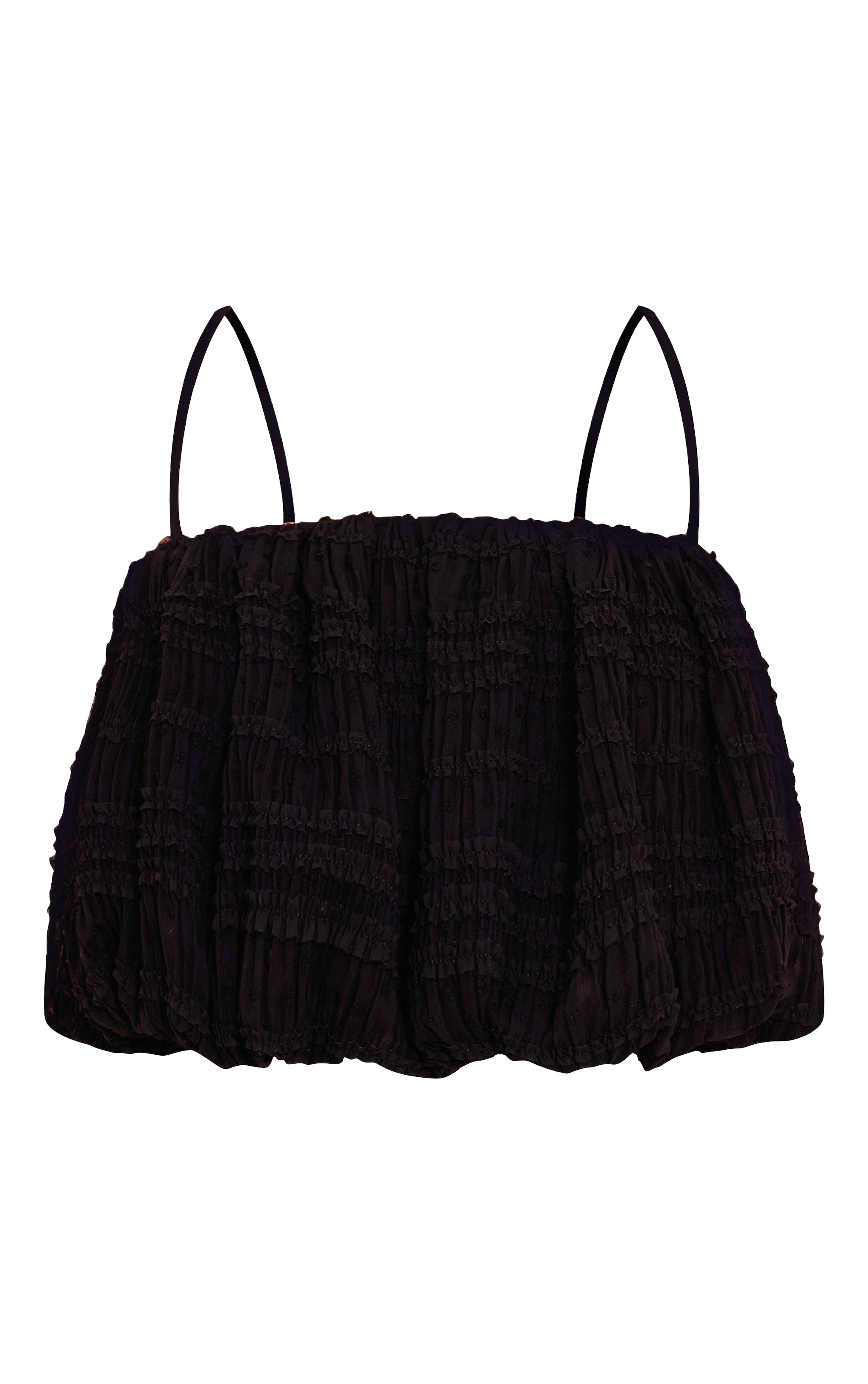 Black Textured Chiffon Puff Ball Cami Top image 5