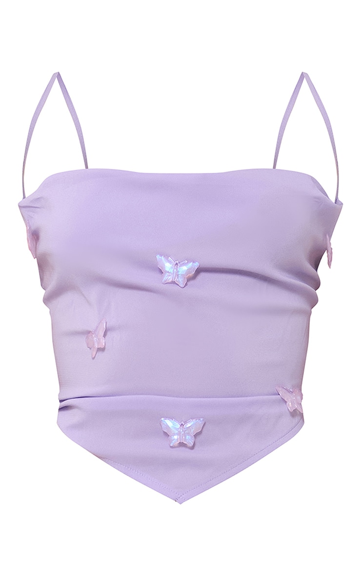 Purple Chiffon Butterfly Trim Halterneck Crop Top image 5