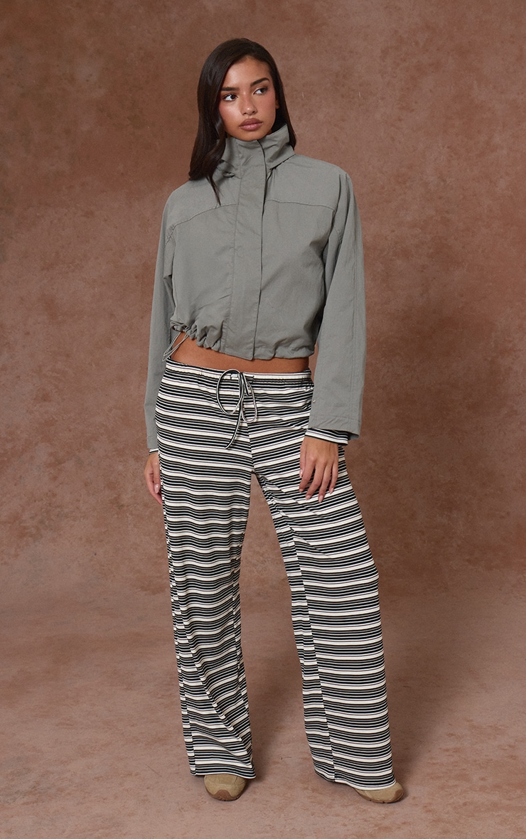 Black Stripe Soft Rib Elasticated Waist Trouser image 1