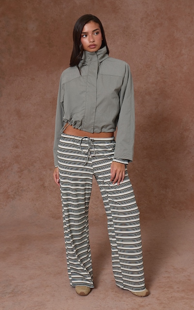 Black Stripe Soft Rib Elasticated Waist Trouser