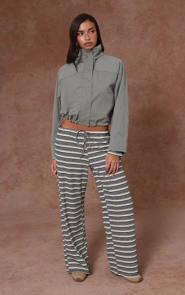 Black Stripe Soft Rib Elasticated Waist Trouser