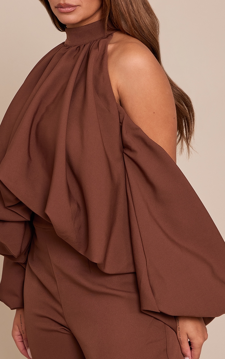 Shape Chocolate Cold Shoulder Puffball Halterneck Top image 4