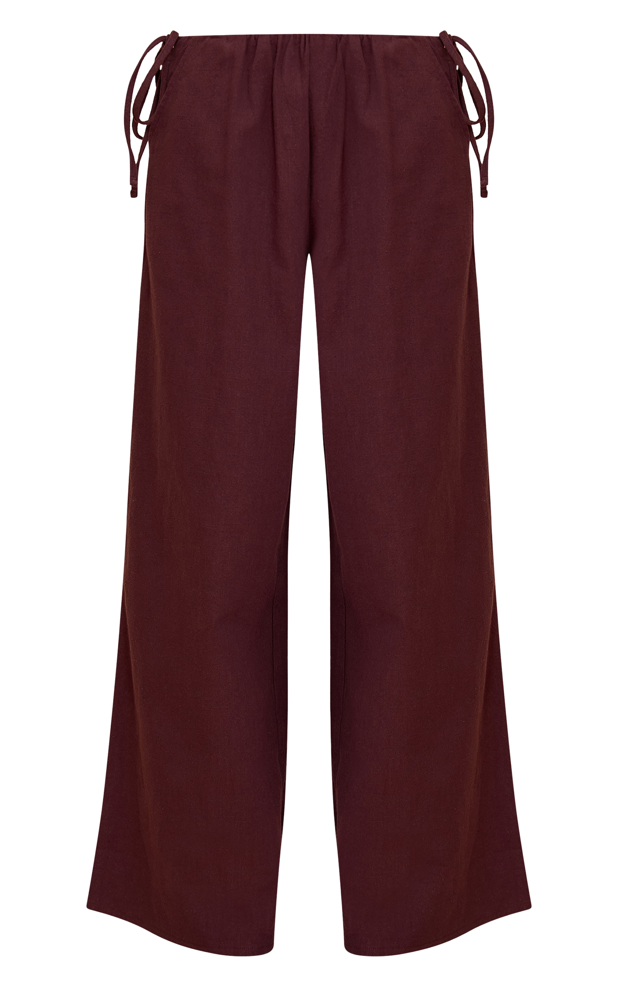 Deep Chocolate Premium Linen Side Tie Detail Wide Leg Pants image 5