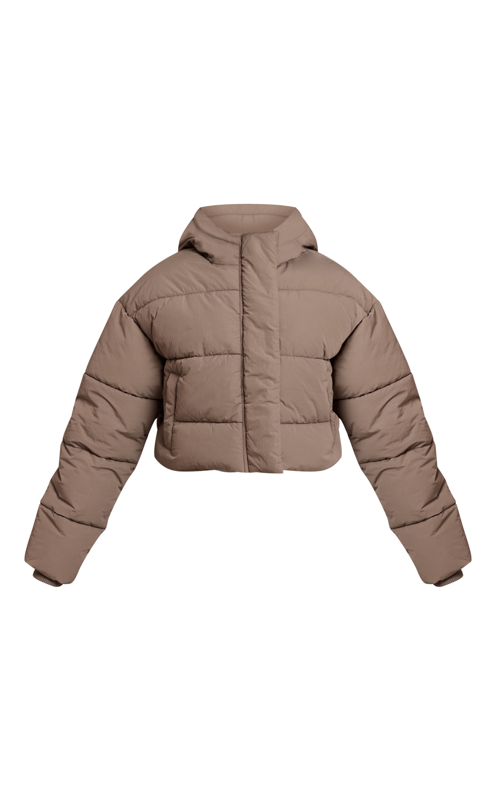 Petite Taupe Cropped Drawstring Puffer Jacket image 5