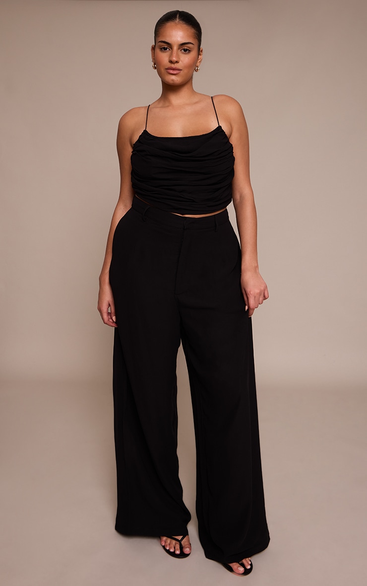 Plus Black Chiffon Ruched Side Strappy Top image 3