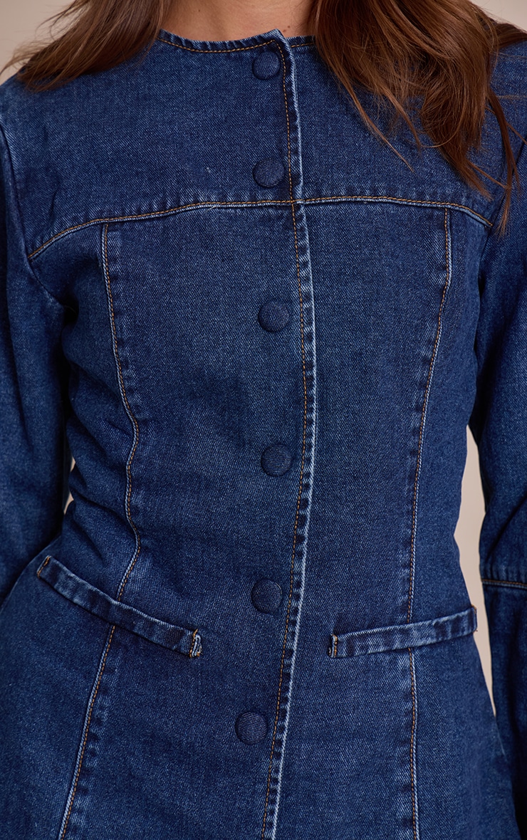 Chemise en jean bleu moyen à col rond image 4