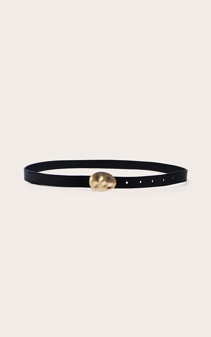 Black PU Hammered Gold Buckle Belt image 2