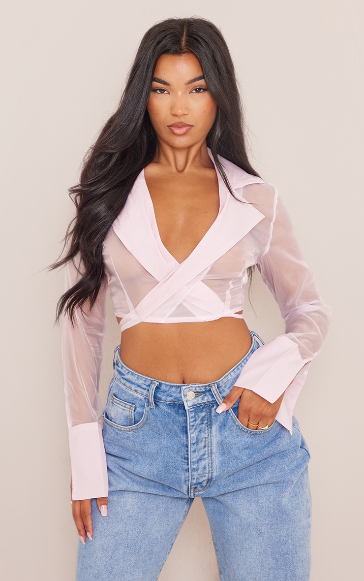 Candy Pink Sheer Crop Shirt image 1