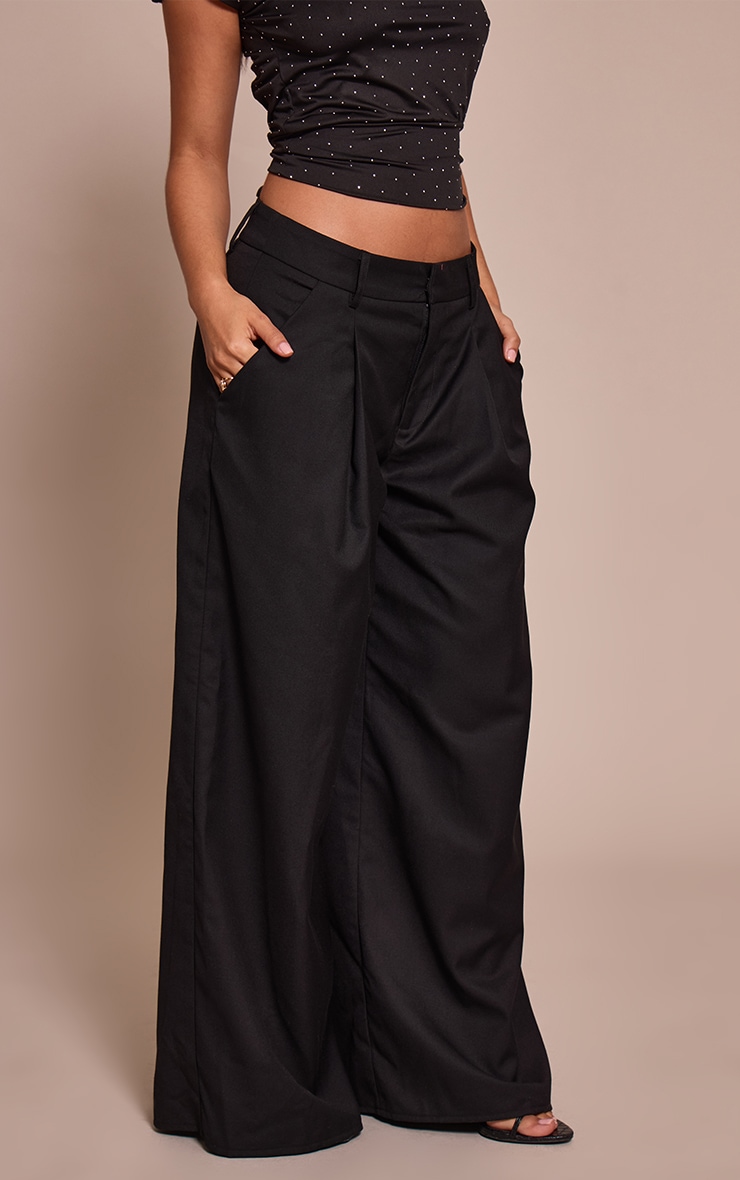 Petite Black Woven Double Pleat Wide Leg Pant image 2