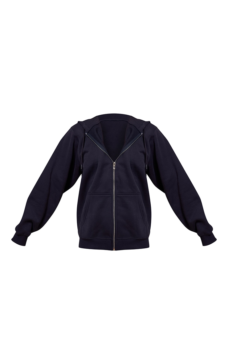 Hoodie oversize en coton polaire bleu marine à zip image 5