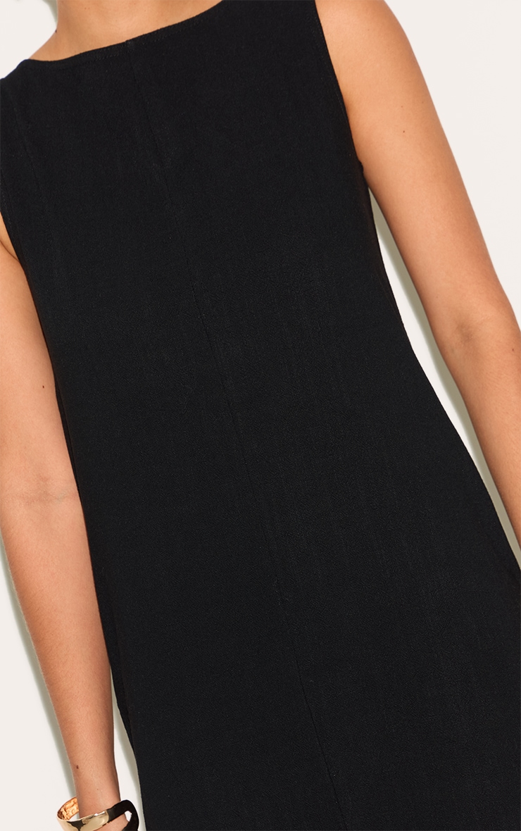 Black Textured Boat Neck Boxy Shift Dress image 4