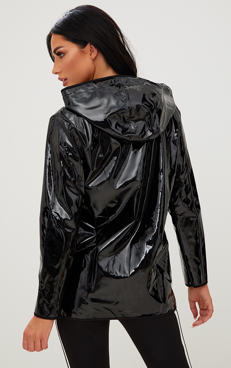 Black Vinyl Rain Mac. Coats & Jackets PrettyLittleThing