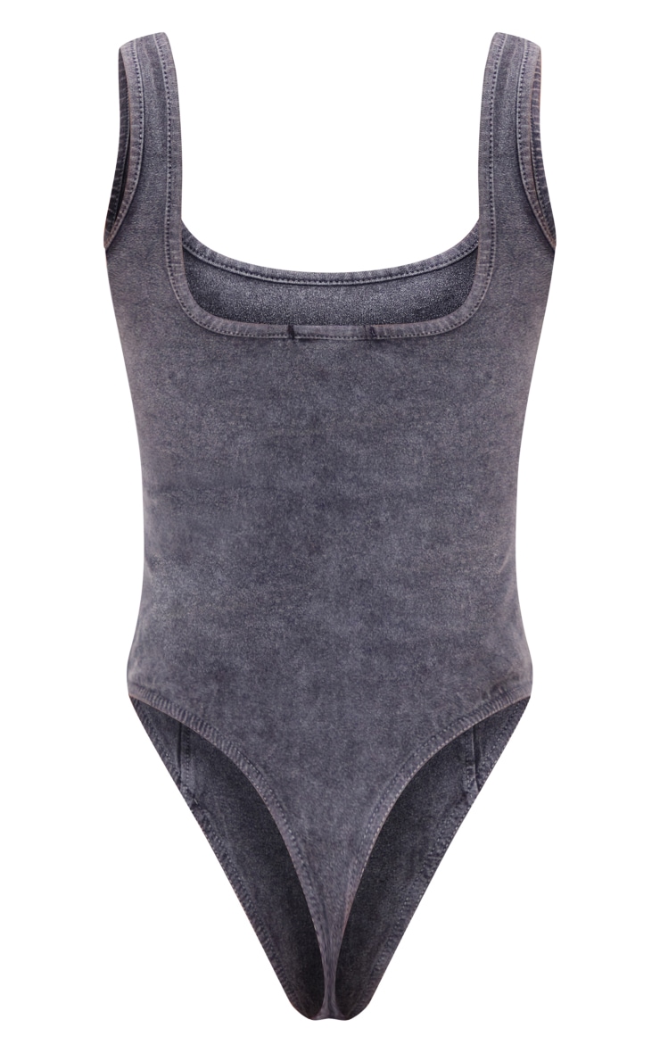 Petite Grey Washed Binding Detail Bodysuit image 2