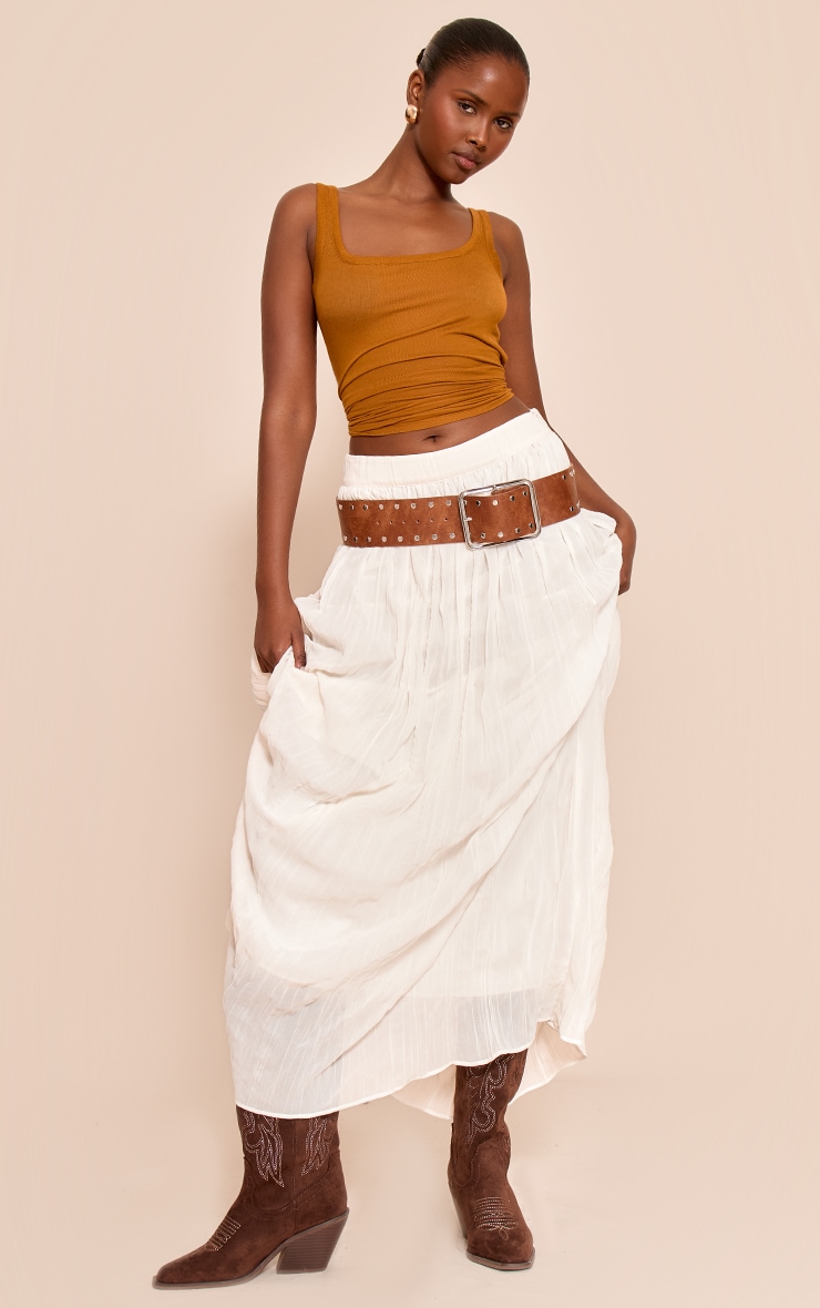 Cream Crinkle Chiffon Maxi Skirt image 1